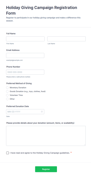 Holiday Giving Campaign Registration Form Template