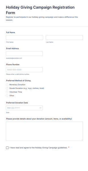 Holiday Giving Campaign Registration Form Template