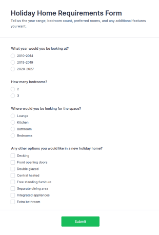 Holiday Home Requirements Form Template