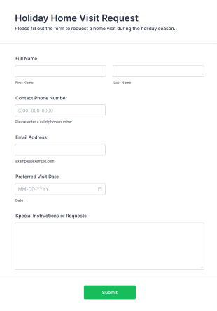 Holiday Home Visit Request Form Form Template