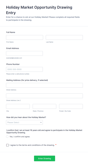 Holiday Market Opportunity Drawing Entry Form Template