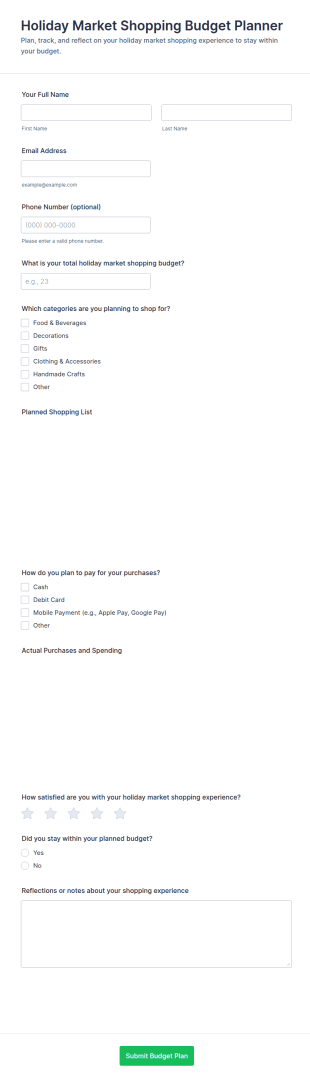 Holiday Market Shopping Budget Planner Form Template