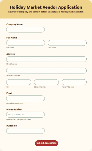 Holiday Market Vendor Application Form Template