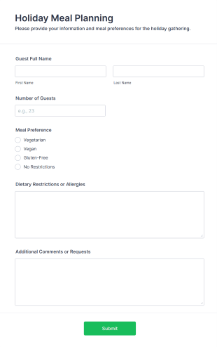 Holiday Meal Planning Form Template