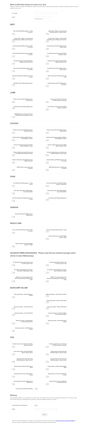 Meat And Seafood Pre Order Form Template