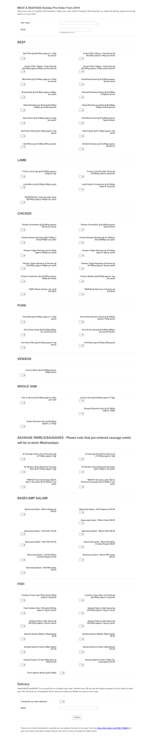 Meat And Seafood Pre Order Form Template