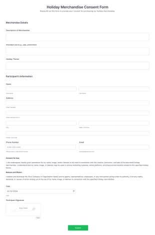 Holiday Merchandise Consent Form Template