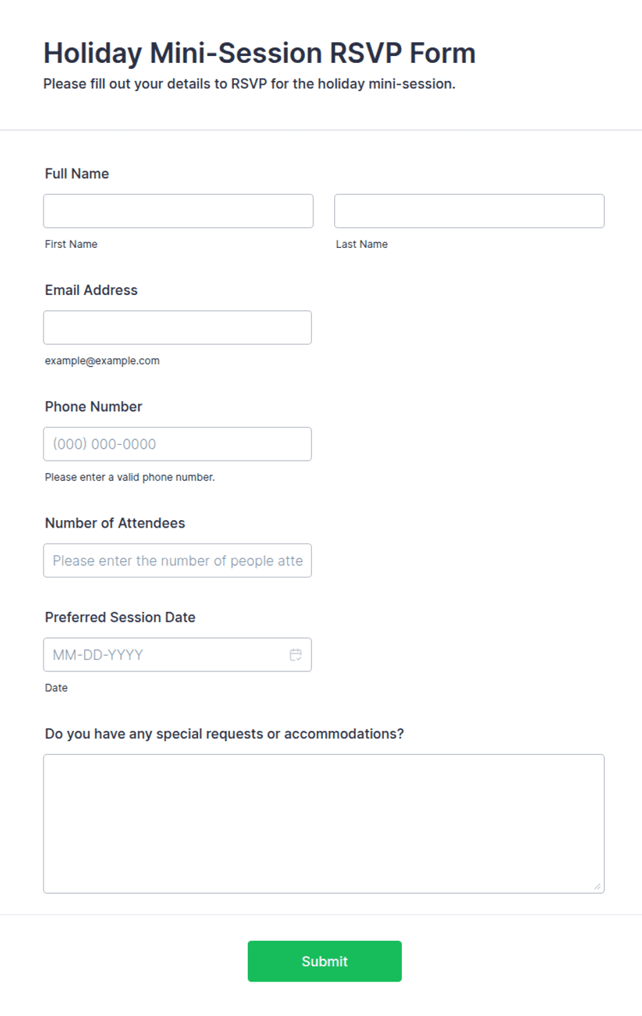 Holiday Mini-Session RSVP Form Template | Jotform