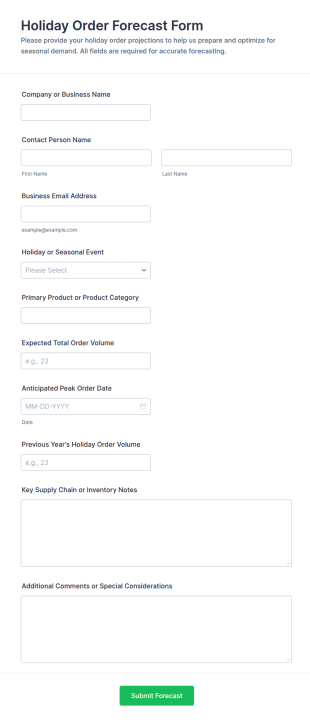 Holiday Order Forecast Form Template