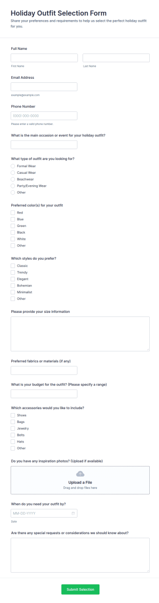 Holiday Outfit Selection Form Template