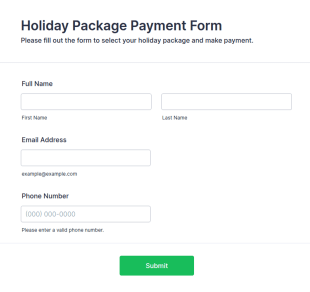 Holiday Package Payment Form Template