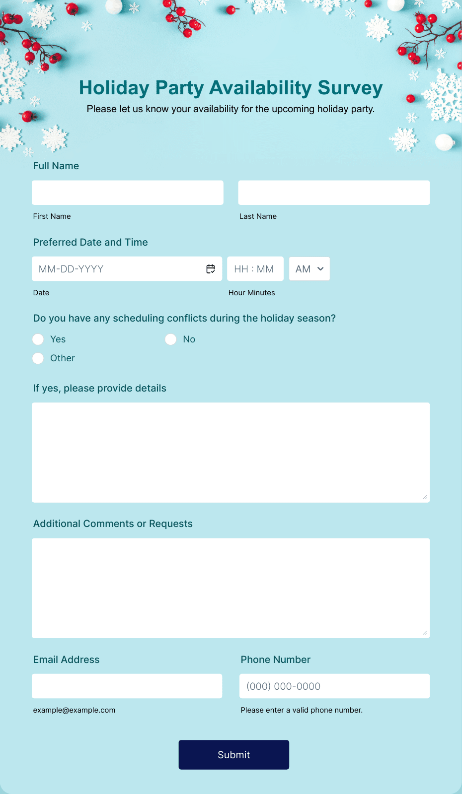 Holiday Party Availability Survey Form Template | Jotform