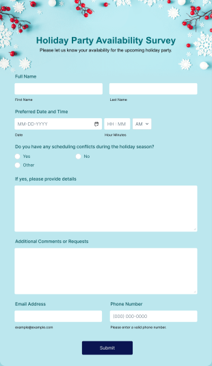 Holiday Party Availability Survey Form Template