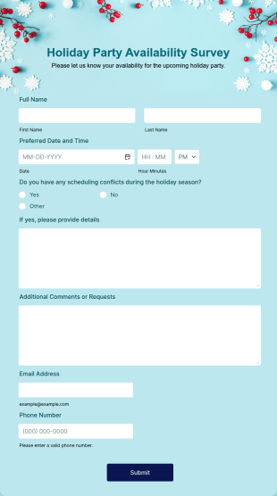 Holiday Party Availability Survey Form Template