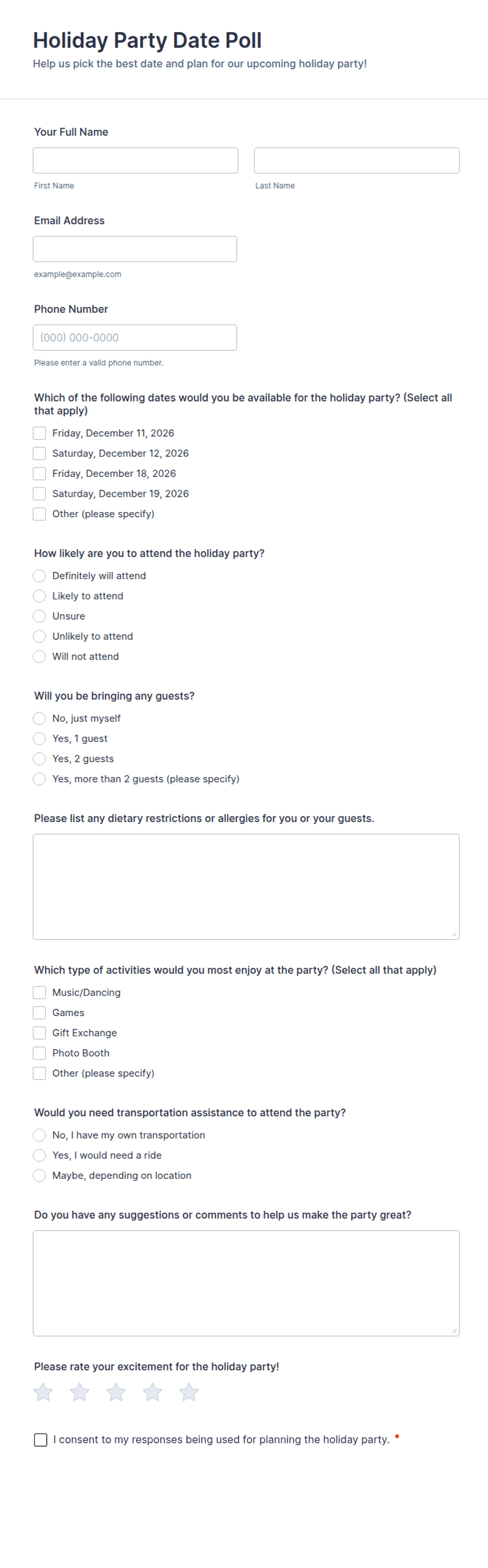 Holiday Party Date Poll Form Template | Jotform