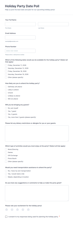 Holiday Party Date Poll Form Template