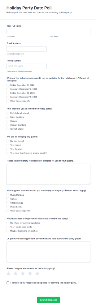 Holiday Party Date Poll Form Template