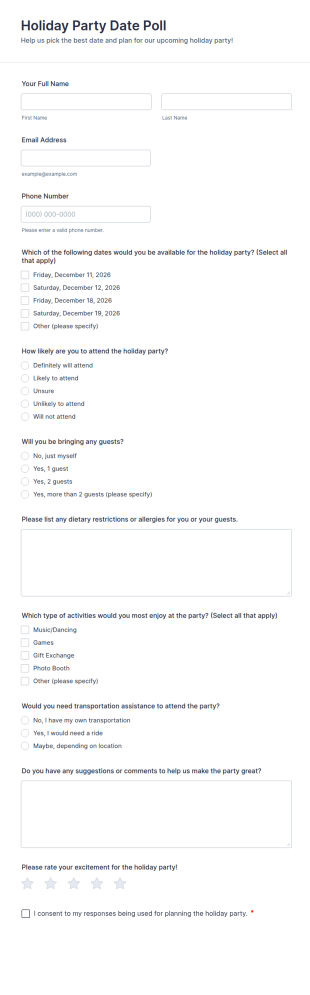 Holiday Party Date Poll Form Template