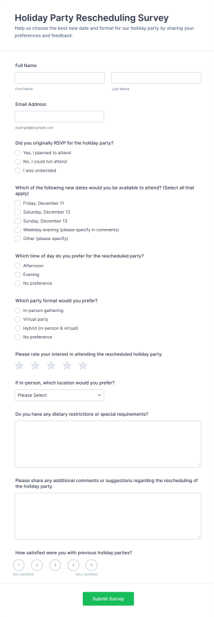 Holiday Party Rescheduling Survey Form Template