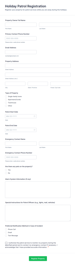 Holiday Patrol Registration Form Template