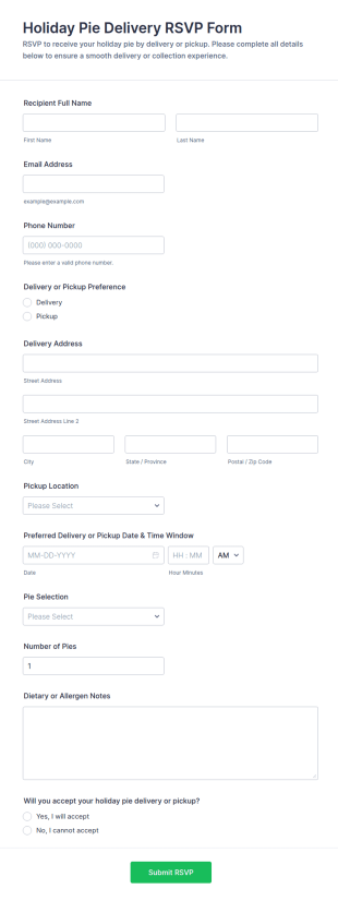 Holiday Pie Delivery RSVP Form Template