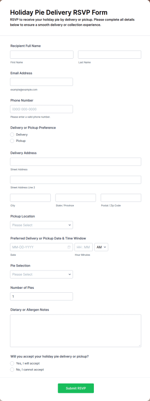 Holiday Pie Delivery RSVP Form Template