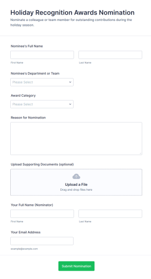Holiday Recognition Awards Nomination Form Template