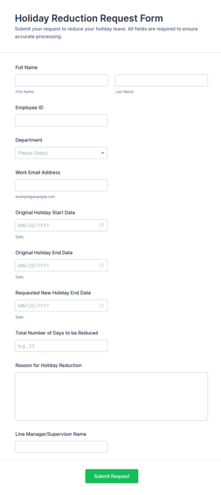Holiday Reduction Request Form Template