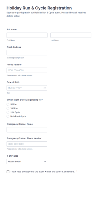 Holiday Run & Cycle Registration Form Template