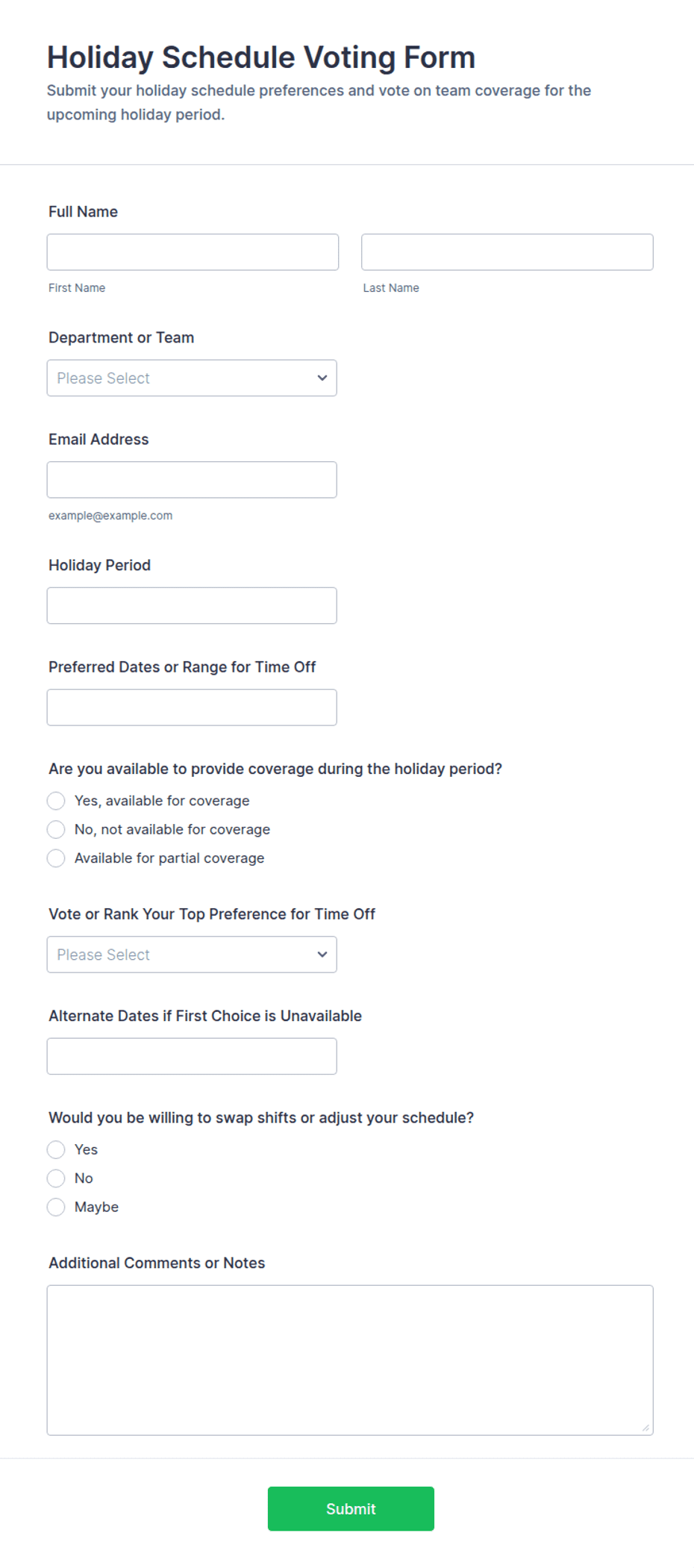 Holiday Schedule Voting Form Template | Jotform