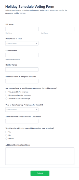 Holiday Schedule Voting Form Template