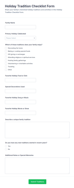 Holiday Tradition Checklist Form Template