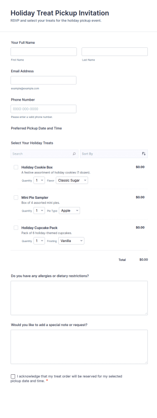 Holiday Treat Pickup Invitation Form Template