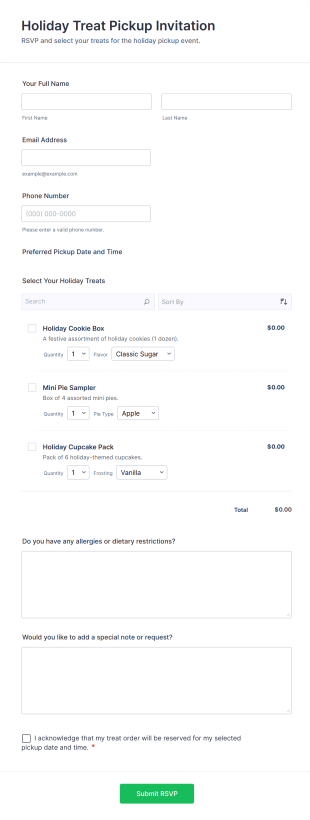 Holiday Treat Pickup Invitation Form Template
