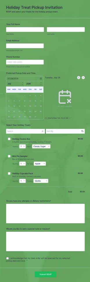 Holiday Treat Pickup Invitation Form Template