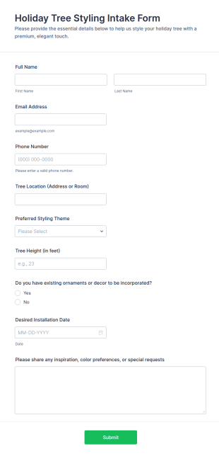 Holiday Tree Styling Intake Form Template