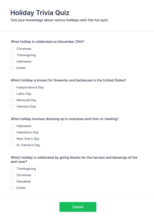 Holiday Trivia Quiz Form Template
