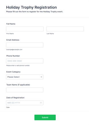 Holiday Trophy Registration Form Template