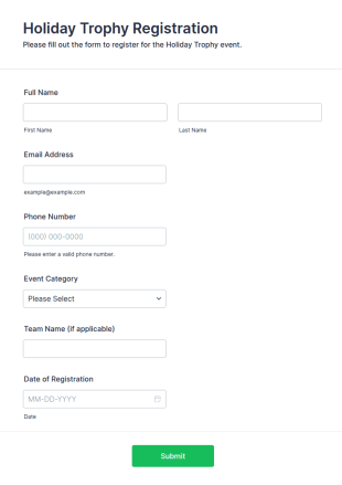 Holiday Trophy Registration Form Template
