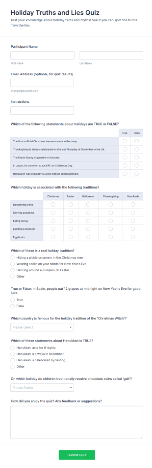 Holiday Truths And Lies Quiz Form Template