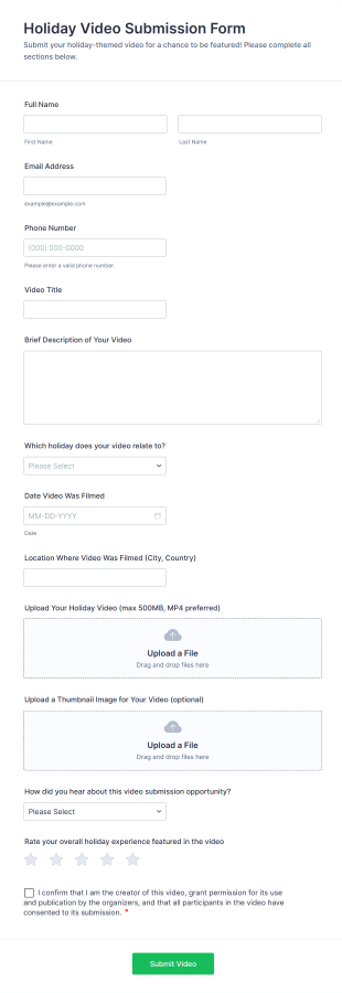 Holiday Video Submission Form