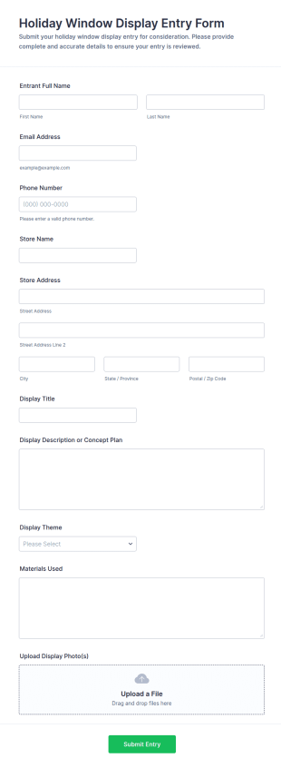 Holiday Window Display Entry Form Template