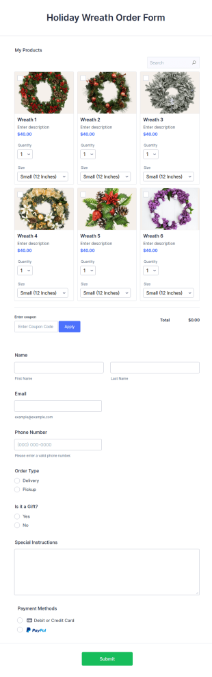 Holiday Wreath Order Form Template