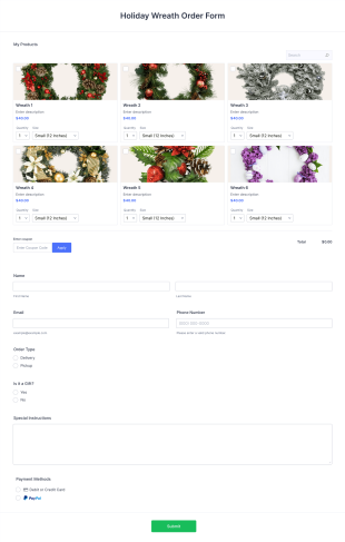 Holiday Wreath Order Form Template