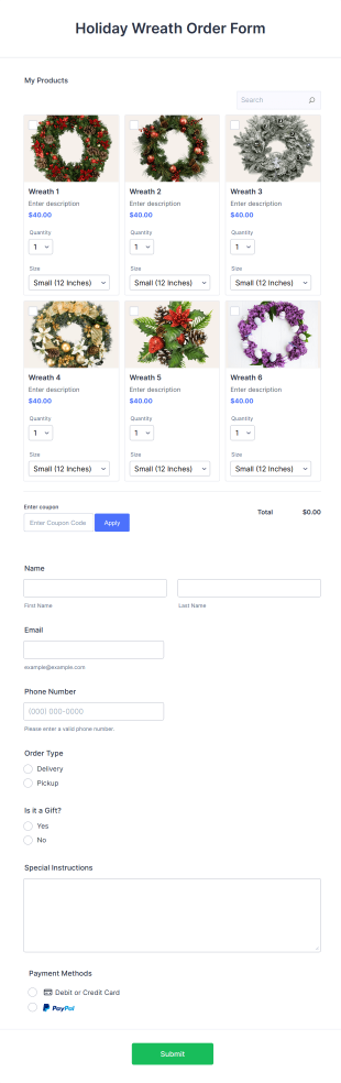 Holiday Wreath Order Form Template