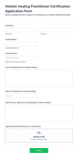 Holistic Healing Practitioner Certification Application Form Template