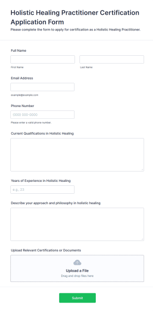 Holistic Healing Practitioner Certification Application Form Form Template