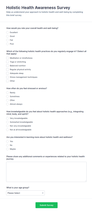 Holistic Health Awareness Survey Form Template