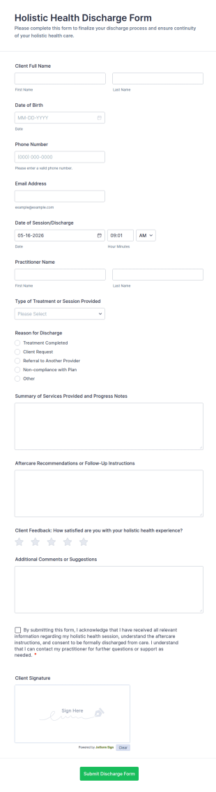 Holistic Health Discharge Form Template