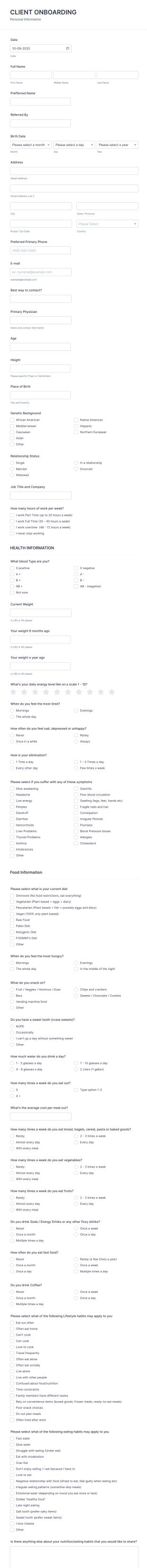 Health Consultation Intake Form Template